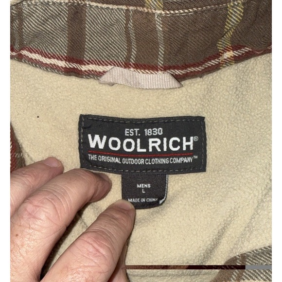 Woolrich Flannel Fleece Lined Shacket Shirt Jacket Mens Large Beige Plaid Size I - Picture 3 of 8